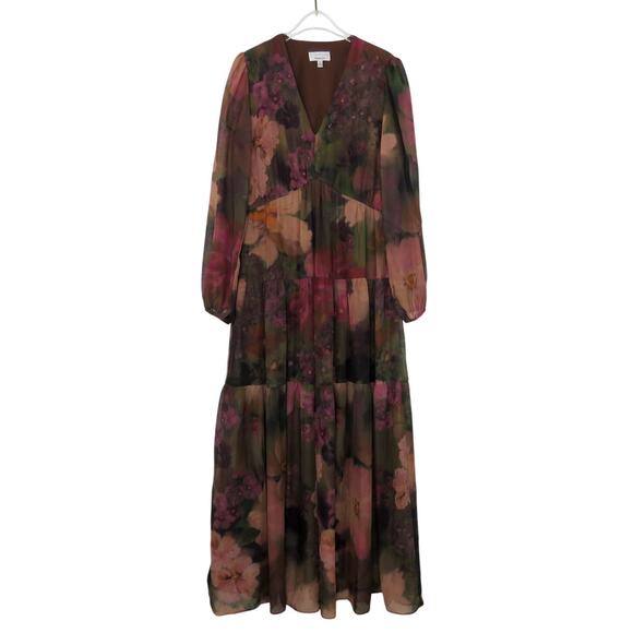 Signature by Robbie Bee Dresses & Skirts - Signature By Robbie Bee Floral Chiffon Tiered Maxi Dress Size 8 V-Neck Formal